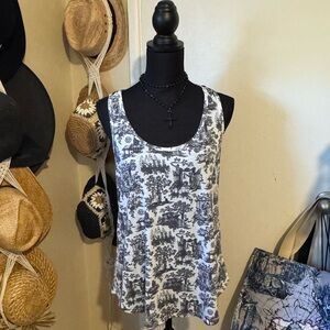 Disney Haunted Mansion Toile Black and White Racerback knit tank.